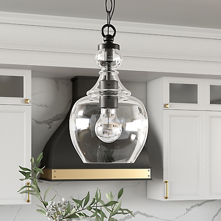 Hudson&Canal Verona Pendant Light with Clear Glass Shade, 7 in., Blackened Bronze