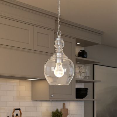 Image showing 6 th Hudson&Canal 1-Light Verona Pendant Light with Clear Glass Shade, 7 in., Brushed Nickel