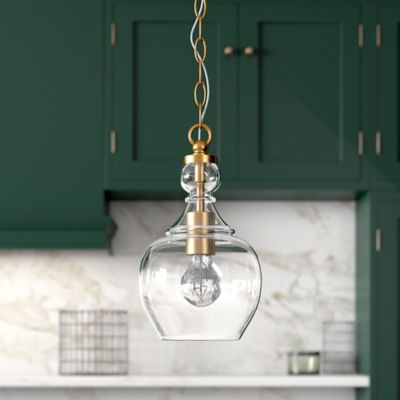 Hudson&Canal Verona Pendant Light With Clear Glass Shade, 7 In., Brushed Brass