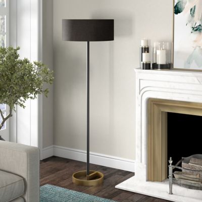 Hudson&Canal 62 in. Estella Two-Tone Matte Black and Brass Floor Lamp with Black Shade
