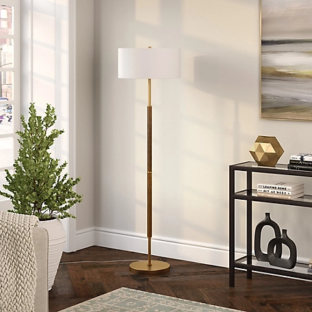 Hudson&Canal 61.5 in. Simone 2-Bulb Floor Lamp, Brass/Rustic Oak