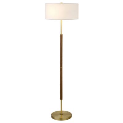 Image showing  61.5 in. Simone 2-Bulb Floor Lamp, Brass/Rustic Oak