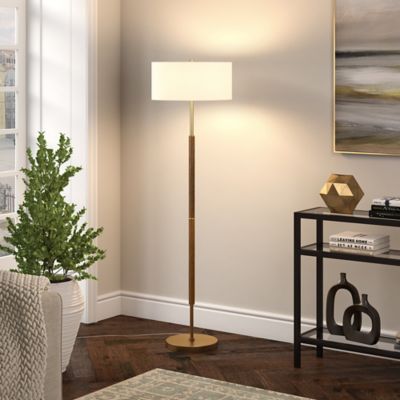 Image showing  61.5 in. Simone 2-Bulb Floor Lamp, Brass/Rustic Oak