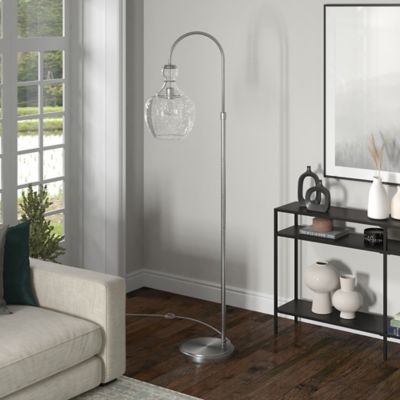 Hudson&Canal 70 in. Verona Brushed Nickel Arc Floor Lamp with Seeded Glass Shade