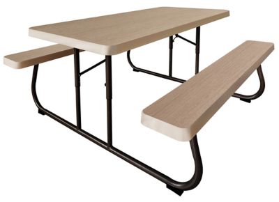 Plastic Development Group 6 ft. Wood Grain Folding Picnic Table with Benches