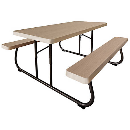 Plastic Development Group 6 ft. Wood Grain Folding Picnic Table with Benches