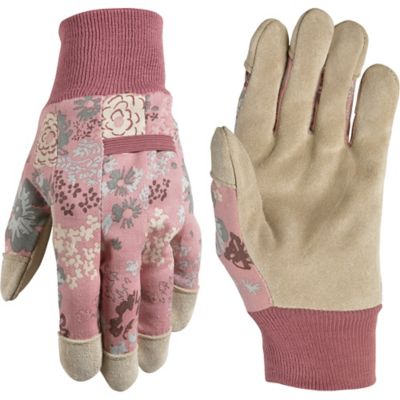 Wells Lamont Women's Suede Leather Floral Palm Knit Cuff Gloves, 1-Pair