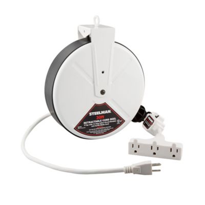 STEELMAN 30 ft. Indoor/Outdoor Retractable Cord Reel with Triple Tap and 13A Inline Circuit Breaker