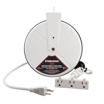 Image showing 1 th STEELMAN 30 ft. Indoor/Outdoor Retractable Cord Reel with Triple Tap and 13A Inline Circuit Breaker