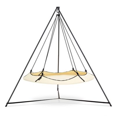 Hangout Pod Transportable Circular Family Hammock and Stand Set, 6 ft., Cream & Black