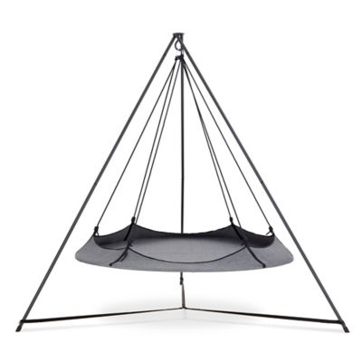 Hangout Pod Transportable Circular Family Hammock and Stand Set, 6 ft., Gray & Black