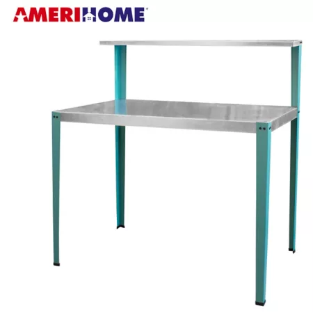 AmeriHome Multi-Purpose Steel Work Table with Teal Legs 42.5 in x 24 in x 45 in. Raised Garden Beds