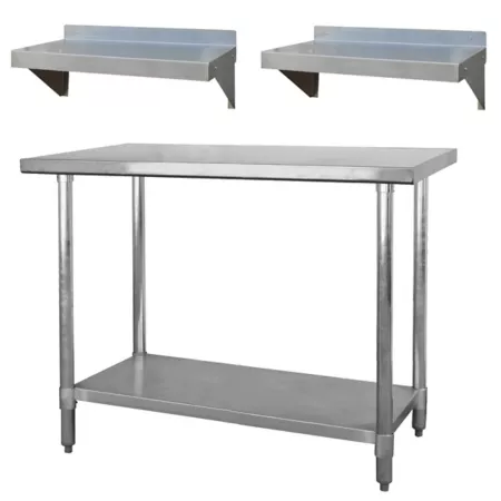 Sportsman Series Stainless Steel Workstation with 48" Workbench Table and Two 24" Utility Shelves Work Benches