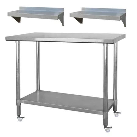 Sportsman Series 24" x 35" Stainless Steel Workstation with 48" Workbench Table Casters and Two 24" Utility Shelves Work Benches