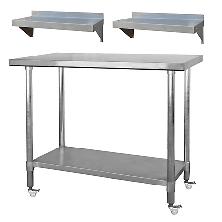 Sportsman Series Stainless Steel Workstation with 48 in. Workbench Table with Casters and Two 24 in. Utility Shelves