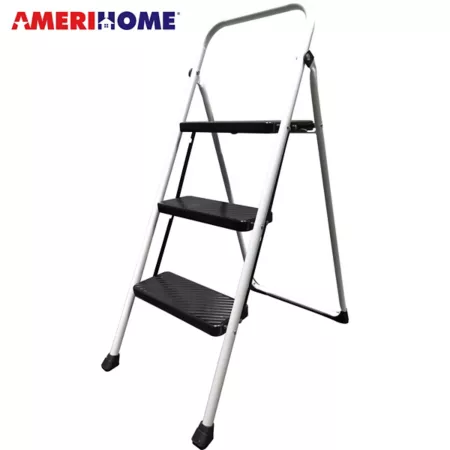 AmeriHome Folding Metal 3-Step Utility Step Ladder 8 ft Capacity 200 lbs Step Ladders