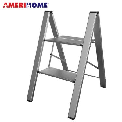 AmeriHome 7 ft. 330 lb. Capacity Aluminum Ultra Slim 2-Step Folding Utility Step Ladder