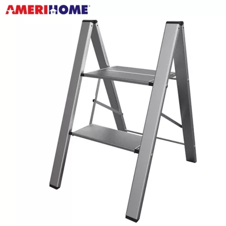 AmeriHome Ultra Slim 2-Step Folding Utility Step Ladder 7 Feet 330 lb Capacity Aluminum Step Ladders