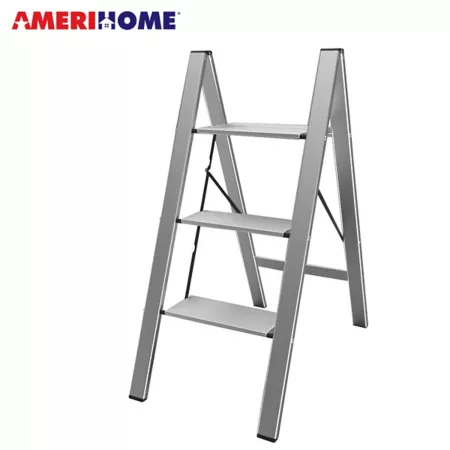 AmeriHome Ultra-Thin Aluminum 3-Step Folding Utility Step Ladder 38.5" Capacity 330 lb Capacity Extension Ladders