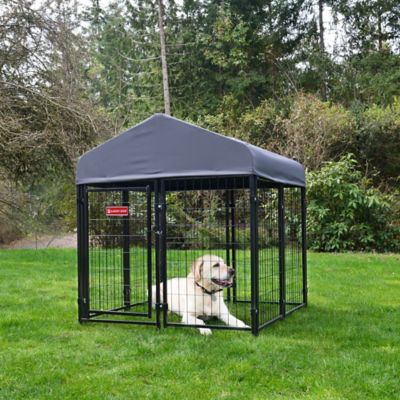 Lucky Dog 52 in. x 4 ft. x 4 ft. STAY Series Studio Jr. Dog Kennel, Gray Cover We bought a second one to add more panels and removed the roof since we were using it indoors