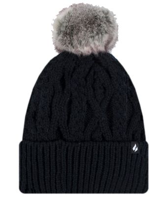 Heat Holders Women's Solna Cable Knit Roll Up Hat with Pom-Pom