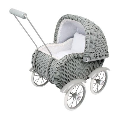 Small Foot Toys - Baby Doll Grey Vintage Wicker Pram, Gray