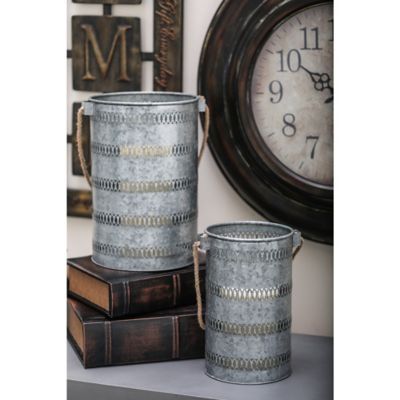 Harper & Willow Gray Metal Coastal with Rope Set of 2 12