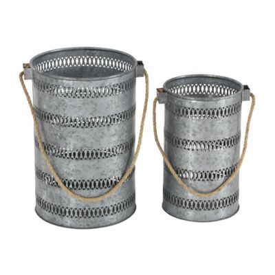 Image showing  Gray Metal Coastal with Rope Set of 2 12", 10"H, 38188