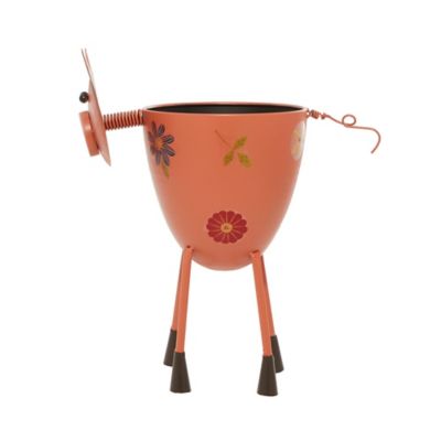 Image showing  Pink Metal Indoor Outdoor Pig Planter with Floral Pattern Planter 8 in. x 14 in. x 16 in.