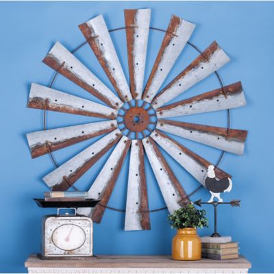 Harper & Willow Gray Metal Indoor Outdoor Windmill Wall Decor 48" x 2" x 48"