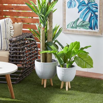 Harper & Willow Gray Ceramic Contemporary Planter, Set of 2  13 in., 14 in. H