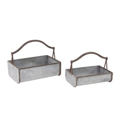 Image showing  Iron Farmhouse Planter Set, 16 in., 18 in., Grey, 2-Pack