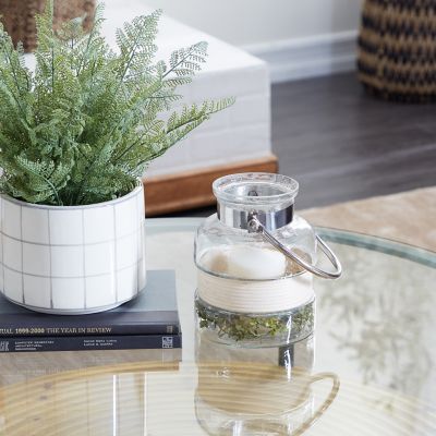 Harper & Willow Clear Glass Country Cottage Candle Holder Lantern, 8 in. x 7 in., 67174