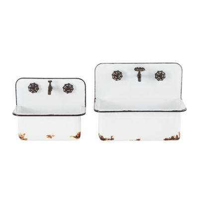 Image showing  5 lb. Metal Indoor Outdoor Sink Wall Planters, 17 in./13 in., White, 2-Pack
