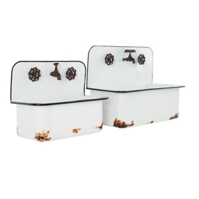 Image showing  5 lb. Metal Indoor Outdoor Sink Wall Planters, 17 in./13 in., White, 2-Pack
