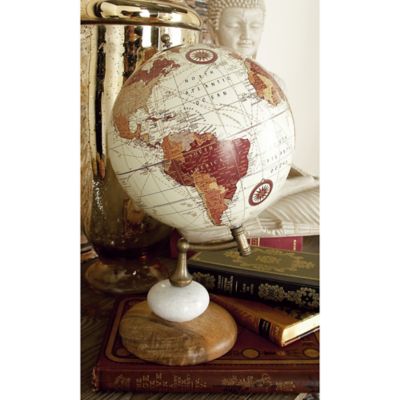 Harper & Willow Cream Mango Wood and Marble Contemporary Globe, 13 in. x 8 in. x 8 in.