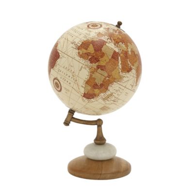 Image showing  Cream Mango Wood and Marble Contemporary Globe, 13 in. x 8 in. x 8 in.