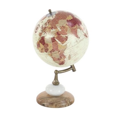 Image showing  Cream Mango Wood and Marble Contemporary Globe, 13 in. x 8 in. x 8 in.