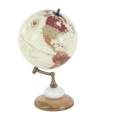 Image showing  Cream Mango Wood and Marble Contemporary Globe, 13 in. x 8 in. x 8 in.