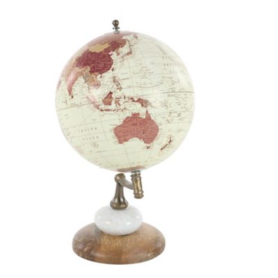 Image showing  Cream Mango Wood and Marble Contemporary Globe, 13 in. x 8 in. x 8 in.