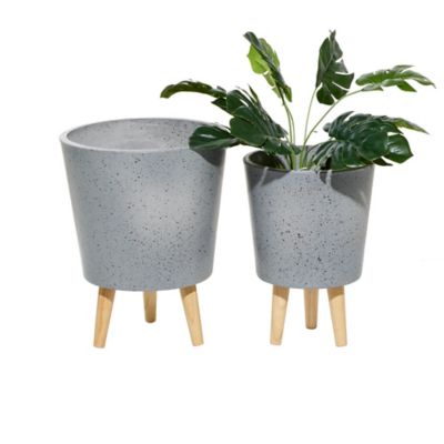 Image showing  Set of 2 Grey MgO Contemporary Planter 14 in., 16 in.H