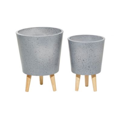 Image showing  Set of 2 Grey MgO Contemporary Planter 14 in., 16 in.H
