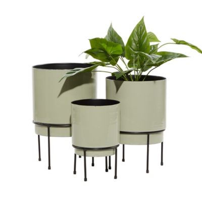 Image showing  Gray Metal Indoor Outdoor Planter with Removable Black Stand Set of 3 10 in., 13 in., 14 in.H