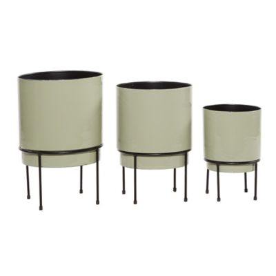 Image showing  Gray Metal Indoor Outdoor Planter with Removable Black Stand Set of 3 10 in., 13 in., 14 in.H
