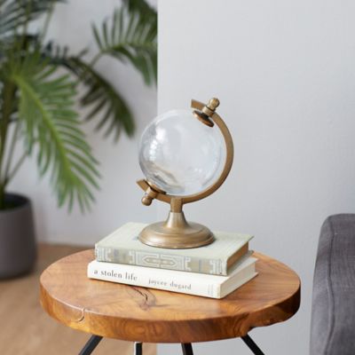 Harper & Willow Contemporary White Glass Globe with Aluminum Base, 9 in. x 6 in. x 6 in.