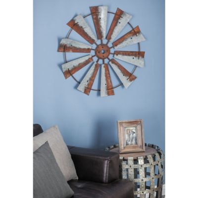 Harper & Willow Brown Metal Indoor Outdoor Windmill Wall Decor 30" x 2" x 30"