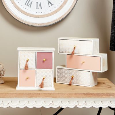 Harper & Willow Light Brown Linen and Wood Eclectic Jewelry Box, 9 in. x 9 in. x 5 in.