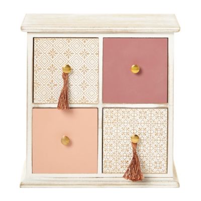 Image showing  Light Brown Linen and Wood Eclectic Jewelry Box, 9 in. x 9 in. x 5 in.