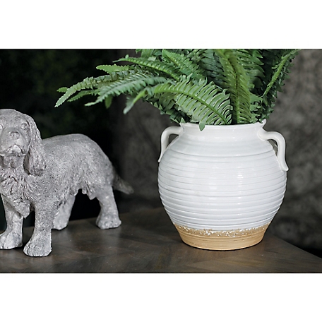 Harper & Willow White Ceramic Indoor Outdoor Planter with Handles 9 in. x 8 in. x 10 in.