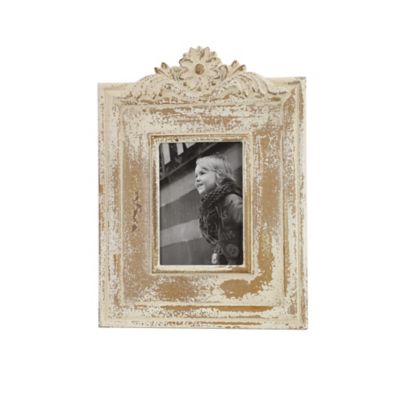 Image showing  7 in. x 5 in. Wood Handmade Intricate Carved Scroll Photo Frame, 11 in. x 1 in. x 14 in., White